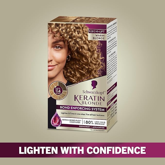 Schwarzkopf Keratin Blonde Hair Dye, 11.51 Warm Blonde, Professional Quality Hi-Lift Permanent Hair Color, Bond Enforcing System Helps Prevent Breakage* Pre-Color Serum & Conditioner Included
