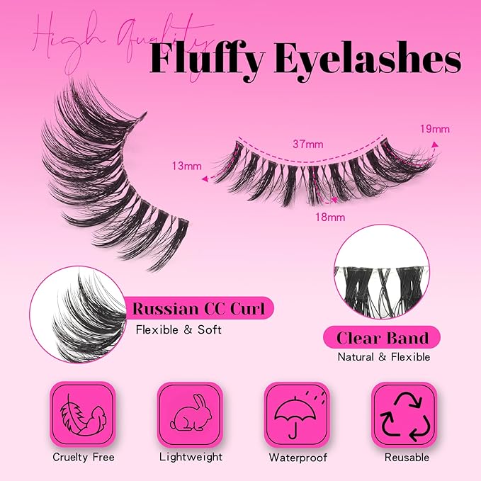 Veleasha Manga Lashes Wispy Eyelashes Natural Look Spiky False Eyelashes with Clear Band Looks Like Lash Extensions CC Curl Strip Lashes 10 Pairs Pack (Fierce Spike)