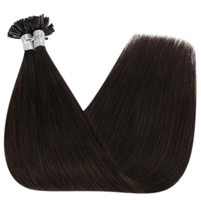 Full Shine U Tip Hair Extensions Human Hair 16 Inch Fusion Hair Extension U Tip Human Hair Color 2 Darkest Brown Remy Hair 50 Grams Keratin Bond Extensions for Wedding
