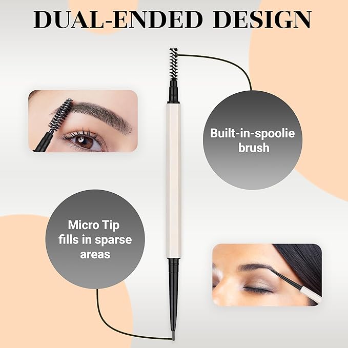Eyebrow Pencil Make Up for Women - Long-lasting and Waterproof Eyebrow Pencil by Lauren Cruz - Dual-Ended Eyebrow Pen with Micro-tip and Spoolie -Fuller Look Brow Pencil - Obsidian