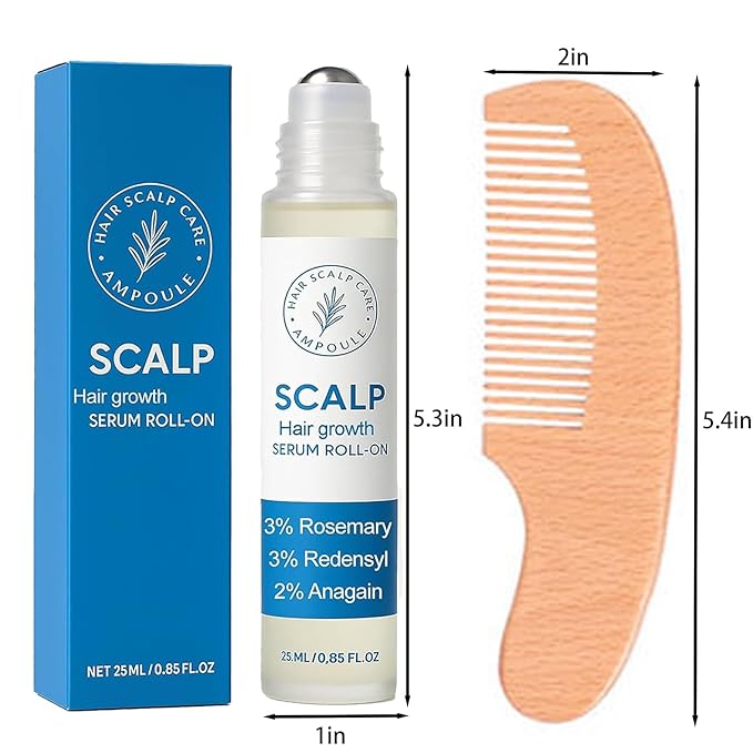 Hair Growth Roll On, Rosemary Hair Growth Serum Roll On, Advanced Hair Growth Roll-On Serum, Thicker & Stronger Hair, Nourishes Scalp & Roots for All Hair, Women and Men (3pcs)