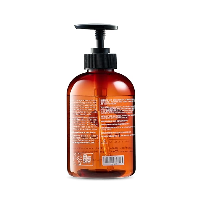 ORANGE HOUSE Liquid Hand Soap with Natural Food-Grade Orange Oil, Fresh Smell, 12 Fl Oz (3 Pack)