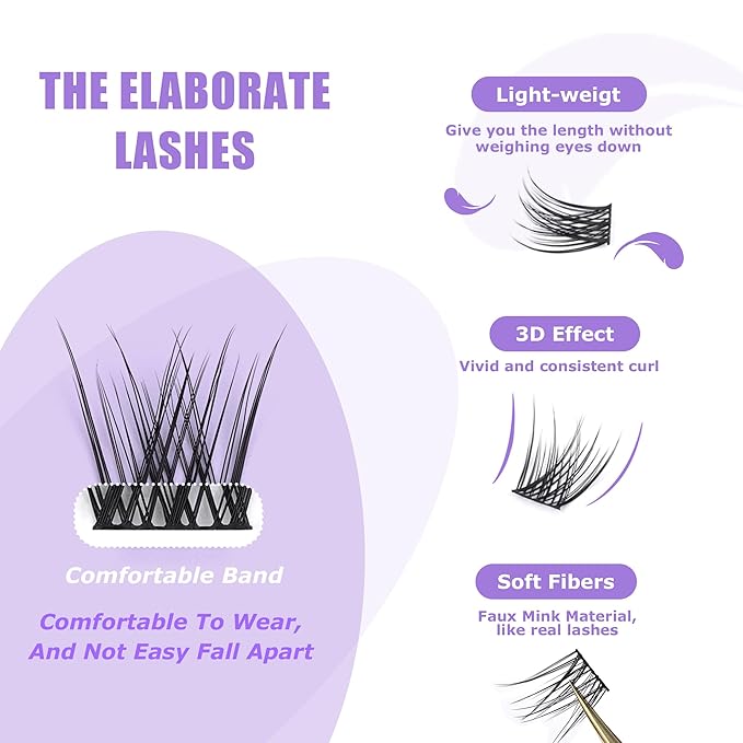 GAQQI Lash Clusters, Eyelash Clusters 120PCS D Curl Individual Lashes, Wispy Cluster Eyelash Extension 12mm Only, Natural Looking Cluster Lashes （GQ03, D Curl, 12mm)