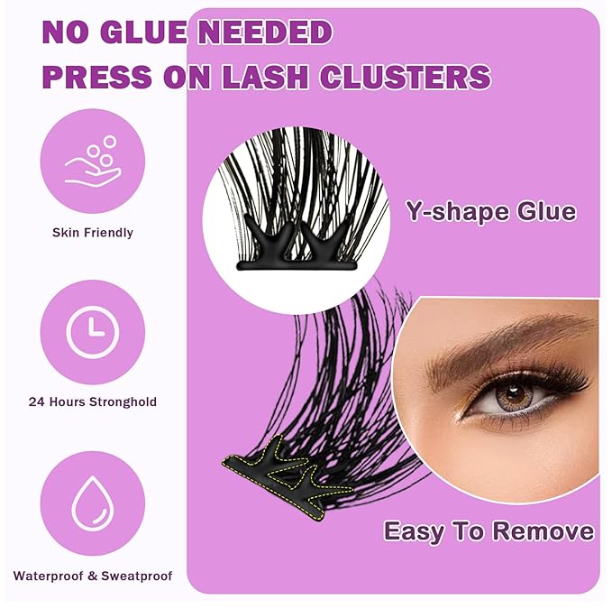 Natural Self Adhesive Eyelashes 80Pcs 10-14mm Self Adhesive Lash Clusters Press On Lashes No Glue Needed Pre-Glued Glueless Lashes No Remover No Residue with Tweezers(Natural Look)