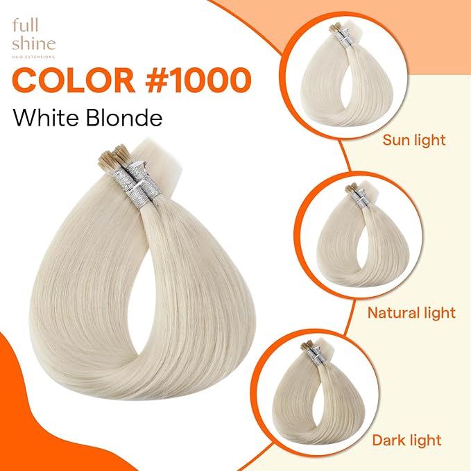 Full Shine I Tip Hair Extensions Real Human Hair 20 Inch 40 Grams Color 1000 Light Blonde Cold Fusion Hair Extensions Human Hair Natural Long Remy Hair add Length