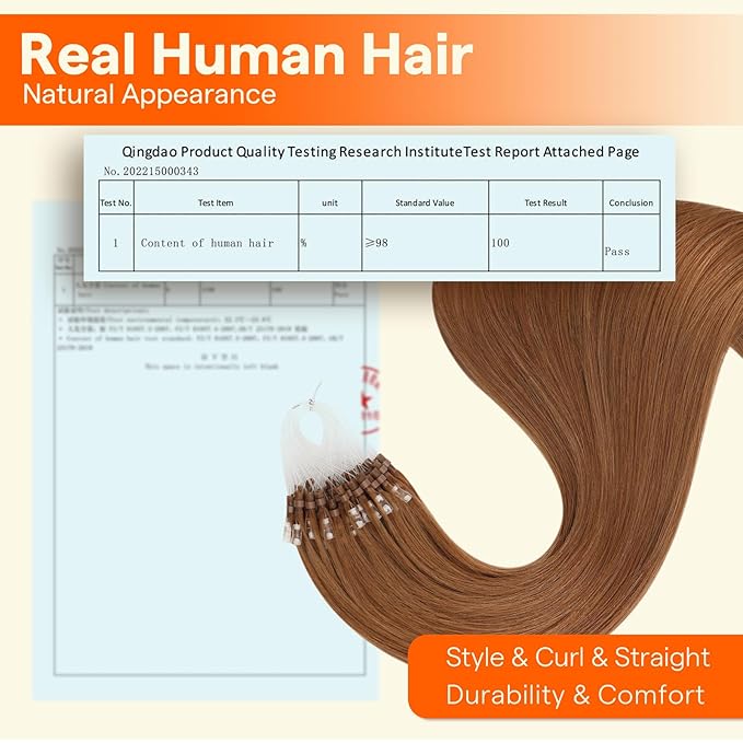 Full Shine Micro Link Hair Extensions Human Hair Color 330 Copper Brown Micro Beaded Hair Extensions Real Human Hair 14 Inch 50 Grams Invisible Extensions Soft Remy Hair add Volume