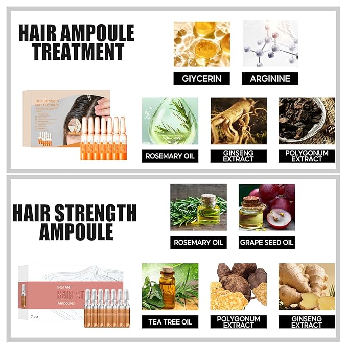 Hair Ampoule Serum, Hair Ampoule Treatment and Hair Strength Ampoule, Hair Nourishing Concentrate, Strengthening Hair, Hair Lotion for Thinning Hair Damage, Dry Hair, 2PCS