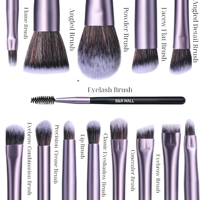 B&R MALL Makeup Brush Set with LED Mirror – Supper soft Brushes for Flawless Foundation, Concealer, Eyeshadow & More | Lightweight, Versatile, Perfect for On-the-Go Touch-Ups (Purple Black)