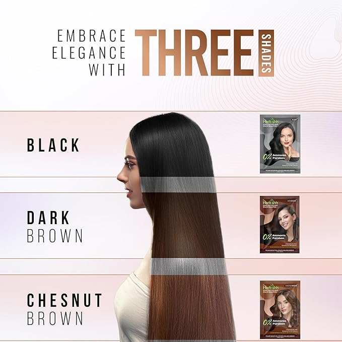 Herbishh Travel Pack Hair Dye Color Shampoo + 15pc Argan Hair Mask Sachet (Chestnut Brown, 15 Sachets)