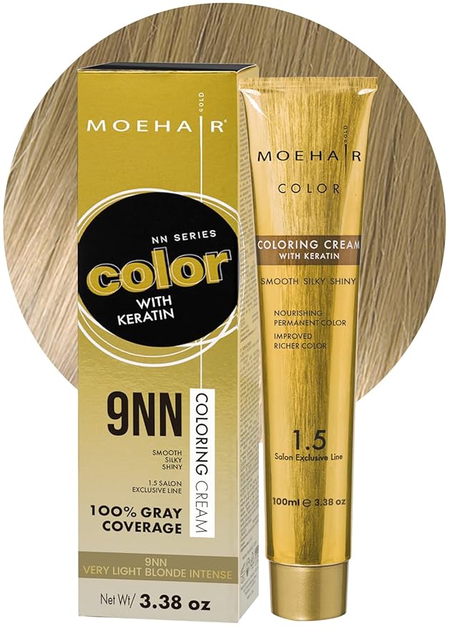 MOEHAIR 9NN Permanent Hair Color (Very Light Blonde Intense) | Hair Color for 100% Gray Coverage | Infused with Keratin | Adds Shines & Smoothens Hair | Non-Drippy | Double Pigmented (3.38 Fl. Oz)
