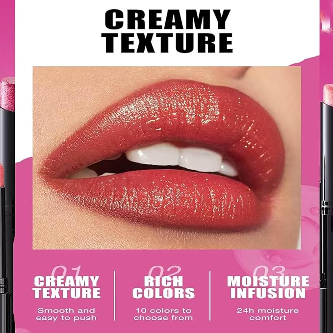Classic Red Lipstick For Women Matte Nude Glitter Highly Pigmented Moisturizing Lip stick Hypoallergenic Waterproof Long Lasting Lipsticks Quick Makeup Lightweight Portable Magenta # 02