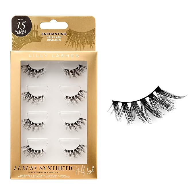 Lilly Lashes Luxury Synthetic Half Lashes (Pack of 4), False Eyelashes, Natural Looking Wispy Lash Strips, Multi-Pack Reusable Up To 15x, Eyelash Glue not Included (Enchanting)