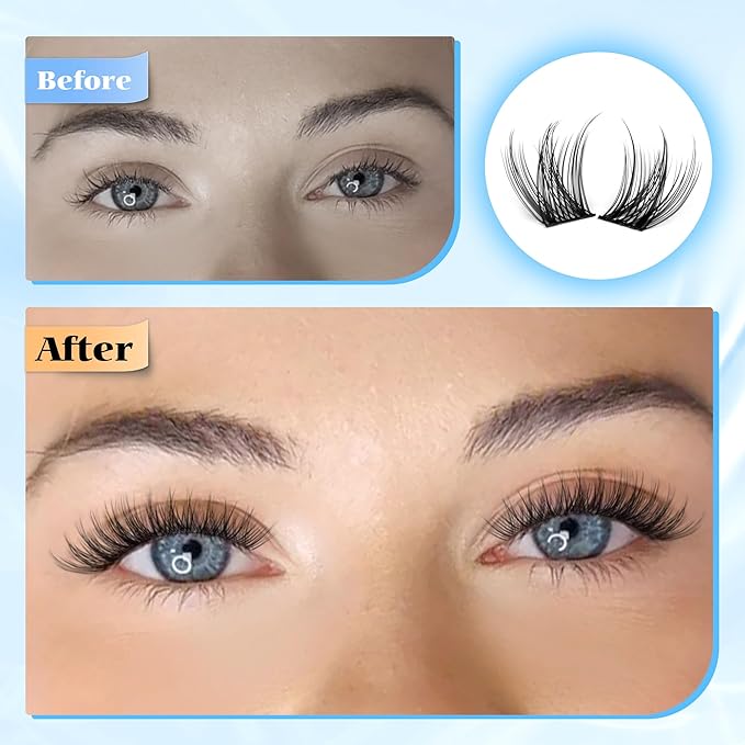 12mm Wispy Lash Clusters Natural Cluster Eyelash Extensions DIY Individual Lashes C Curvature Eyelash Clusters for Daily Wear with Soft Lash Band