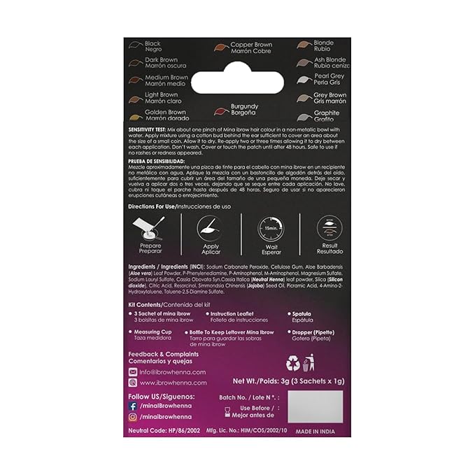 MINA iBrow Henna Hair Color Professional Tint Kit with Rose Water | Covers Gray Hair-Lasts up to 6 weeks | No Ammonia No Lead | Vegan & Cruelty Free | up to 30 Applications (Dark Brown)