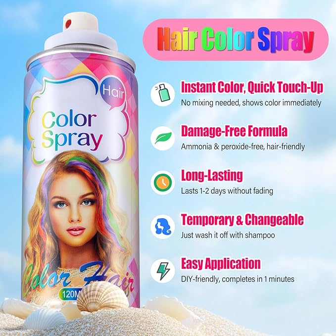 Acomler Pink Hair Spray Temporary Hair Color Spray for Kids Women Men, One-Day Hair Color Wax, Washable Temporary Hair Dye for Cosplay, Party, Christmas, Halloween, Crazy Hair Day (Pink, 4.06oz)