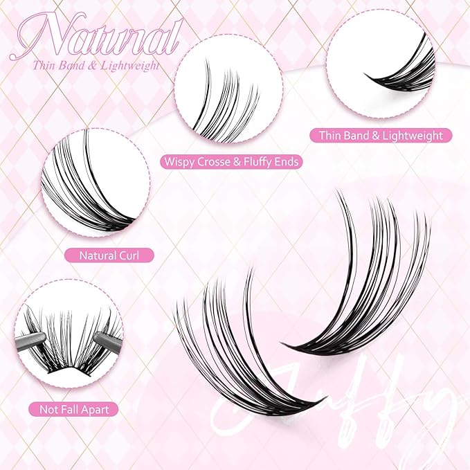 FADLASH DIY Lash Extension Kit Individual Lashes Clusters Lash Bond and Seal, Clusters Lash Glue Remover and Eyelash Tweezers for Eyelash Extensions (40D-0.07D, 12-18mm, Kit)