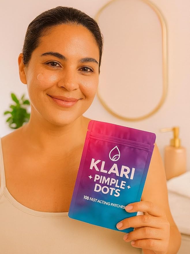 KLARI Invisible Pimple Patches – 108 Hydrocolloid Dots for Face • Overnight Spot Cover • Thin & Waterproof • Two Sizes (9mm & 12mm) • Fragrance-Free