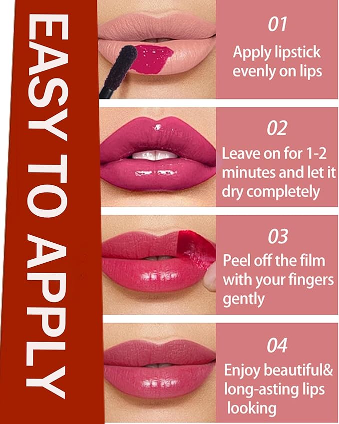 Peel Off Lip Tint Stain,Peel Off Lip Liner Stain Tattoo Nude Pink Lipgloss Long Lasting Waterproof, Non-Stick Highly Pigmented Red Matte Liquid Lipstick for Women All Skin Types Lipcolor Makeup-04