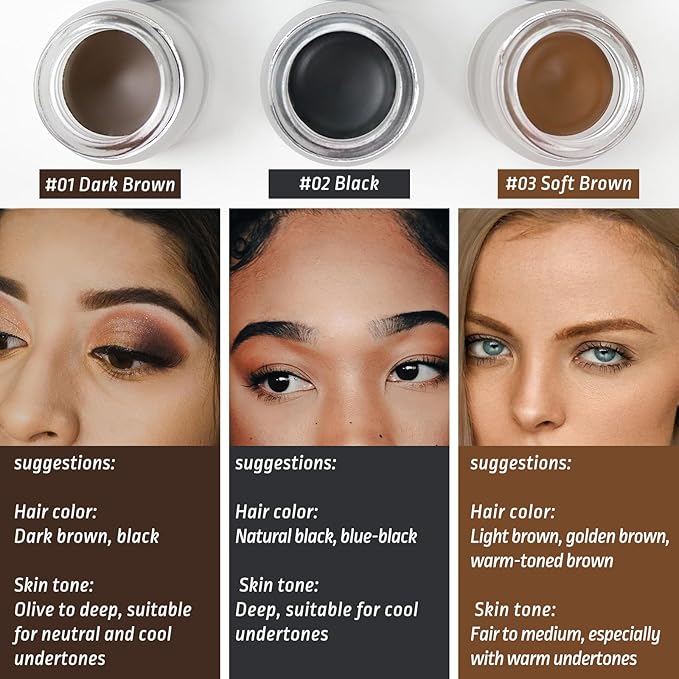 Eyebrow Pomade Stamp, Microblading 2 Tip Liquid Eyebrow Pen, Eye brow Kit with Angled Spoolie Brush and Pu Pouch for Travel (Black)