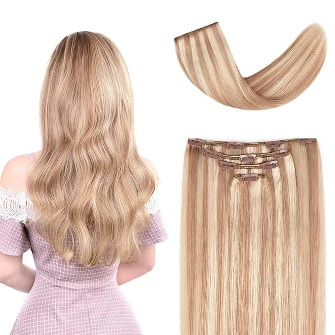 18" Clip in Hair Extensions Remy Human Hair for Women - Silky Straight Human Hair Clip in Extensions 60grams 4pieces #18-613 Color
