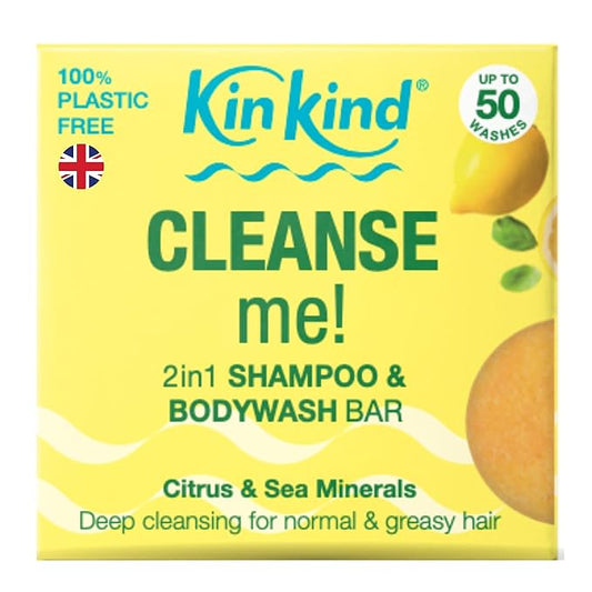 KinKind CLEANSE me! 2 in 1 Solid Shampoo & BodyWash Bar | Normal to Greasy Hair | Natural Shampoo Bar, Travel for Hair | Up to 50 Washes - Vegan & Cruelty Free