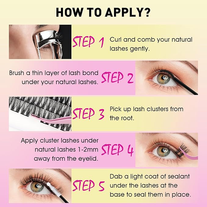 WLF Lash Clusters Kit, 132 pcs Individual Eyelash Clusters Lash Extension Kit D Curl Wispy Lash Kit with Eyelash Bond and Seal and Applicator for False Eyelash Extensions(Vale-Mix 8-16mm Kit)
