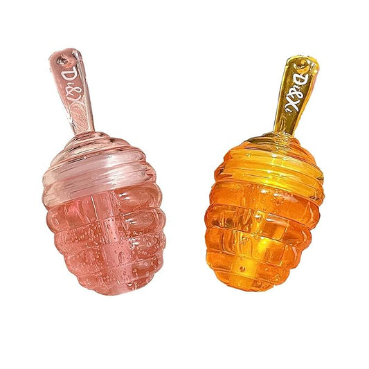 2PCS Small Peach & Honey Lip Oil & Mask: Moisturizing Day & Night Lip Sleeping Masks, Scrubs & Exfoliator