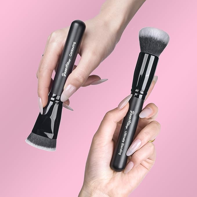 Bueart Design Ultimate Blending Foundation Brush with Large Flat Top Contouring Brush Perfect for using with pressed or loose bronzer powder, liquids, and creams,M10