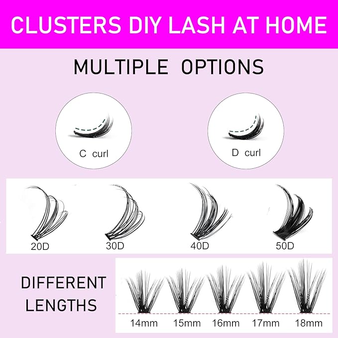 Cluster Lashes 240pcs 40D DIY Eyelash Extension C Curl Long Individual Lashes Mixed Tray Faux Mink Lash Clusters Extensions 0.07 Black (40D-0.07C-14-18mm)