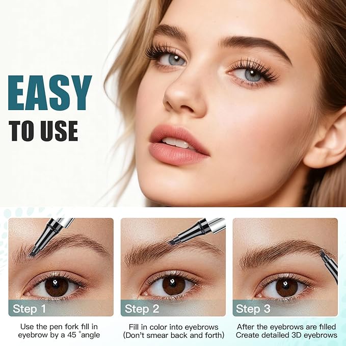 Microblading Eyebrow Pencil, Eyebrow Pen with an Upgrade Micro-Fork Tip Applicator, Waterproof Microblading Brow Pen,Last All Day, Brow Pencil for Natural Looking Brows Makeup (Reddish Brown)