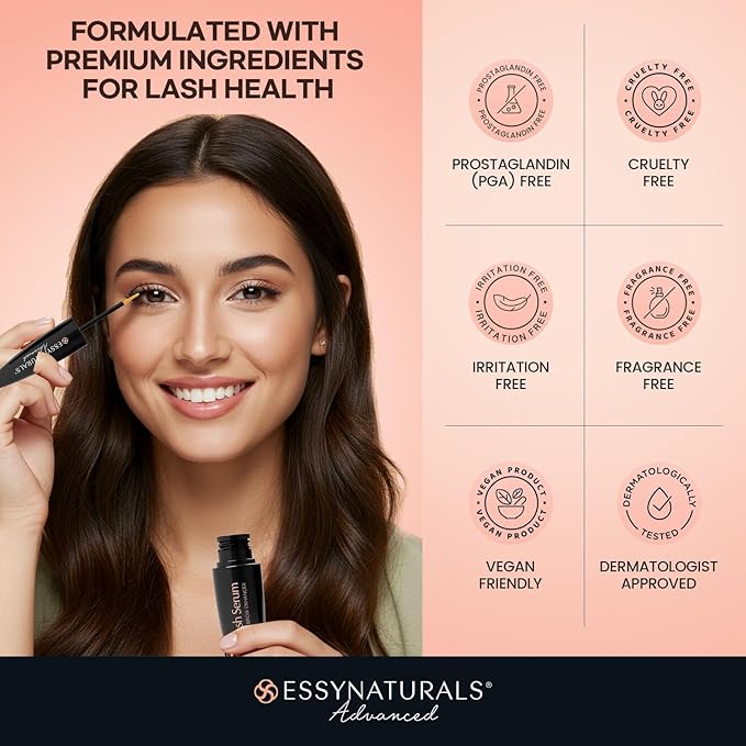 Essynaturals Premium Eyelash Growth Serum for Longer, Fuller, Thicker Lashes