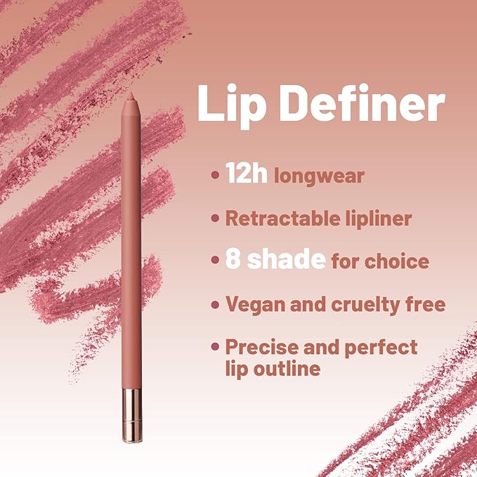 Retractable Nude Brown Lip Liner Pencil with Built-In Sharpener, Light Brown Lipner Crayon with Creamy Texture, All-day Wear, Precise Definition, Vegan & Cruelty-Free, (Classic Nude)