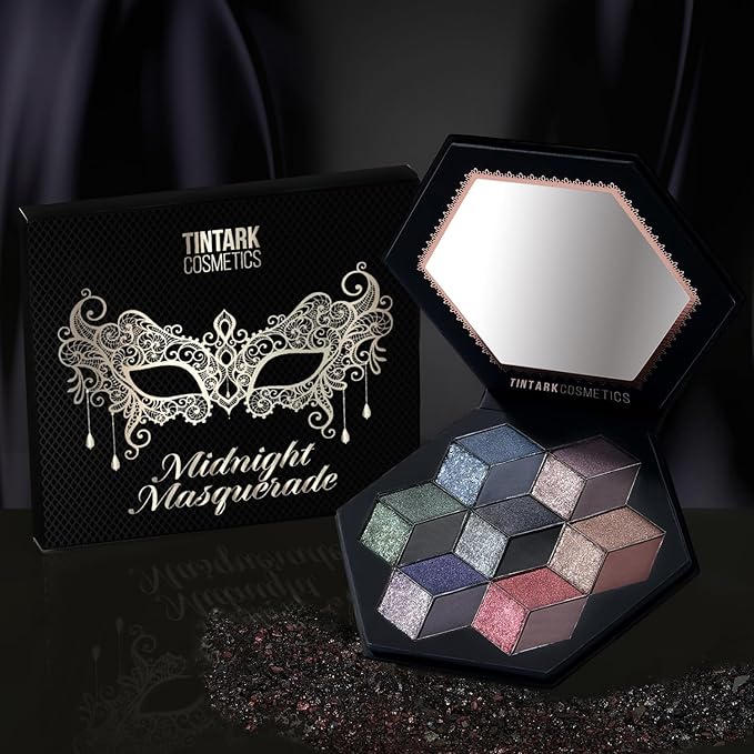 Black Smokey Eyeshadow Makeup Palette, Dark Smoky Eye Shadow Palettes for Halloween Goth Make up Glitter Shimmer Matte Pallets, Midnight Masquerade 21 Colors Brown Neutral Naked, Talc Free