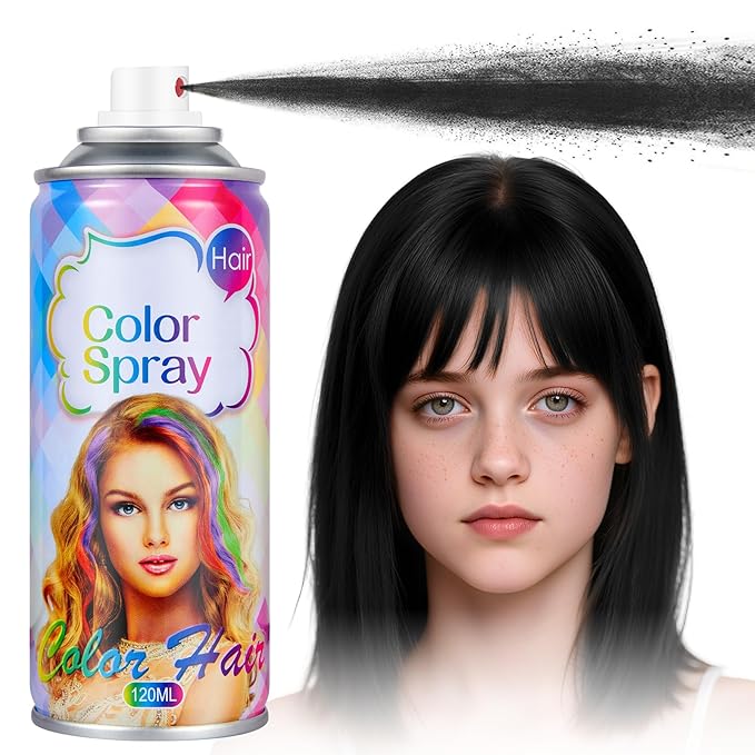 Acomler Black Hair Spray Temporary Hair Color Spray for Kids Women Men, Washable Temporary Hair Dye, One-Day Hair Color Wax for Cosplay, Party, DIY, Christmas, Halloween, Crazy Hair Day(Black, 4.06Oz)