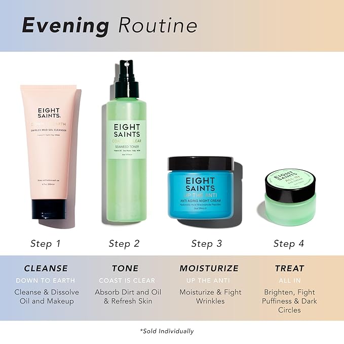 Eight Saints Skin Care Up the Anti Night Cream Face Moisturizer to Reduce Fine Lines and Wrinkles, Natural and Organic Anti Aging Cream For Face & Neck with Niacinamide and Hyaluronic Acid, 2 Ounces