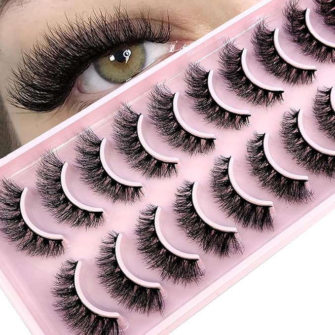 HBZGTLAD New 10 Pairs 3D Mink Lashes False Eyelashes Handmade Wispy Fluffy Long Lashes Natural Eye Makeup Tools Eye Lashes(FA-08)