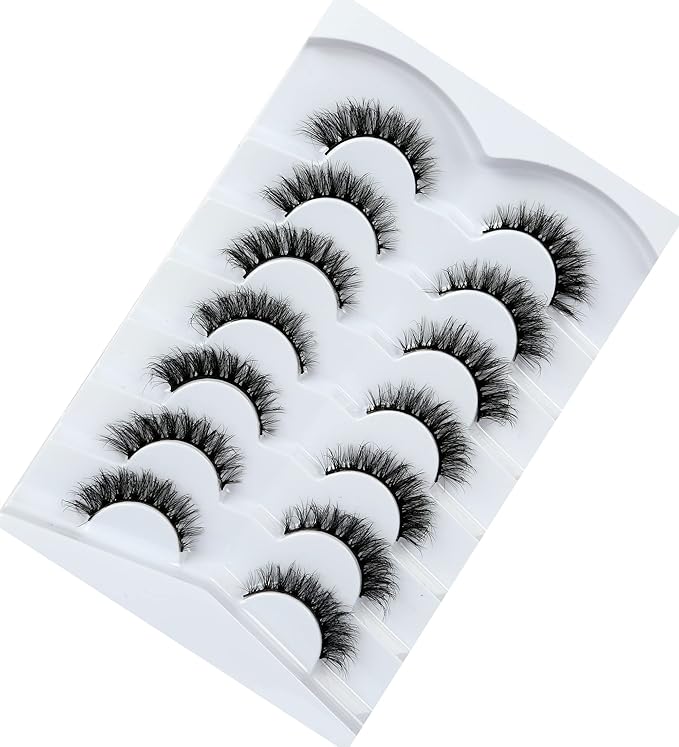 Pooplunch False Eyelashes Cat Eye Look Wispy Lashes Short Natural Crossed Extension Volume Fake Eyelashes 8D Faux Mink Strip Lashes 7 Pairs Pack