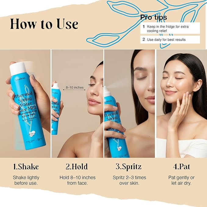 300ml + 50ml Thermal Spring Water Face Spray Mist Hydrating w/ Hyaluronic Acid & Aloe Vera - Hydrating Face Mist, Soothing & Calming, Mineral-Rich Skin Nourishment, Refreshing, 10 fl oz + 1.7 fl oz