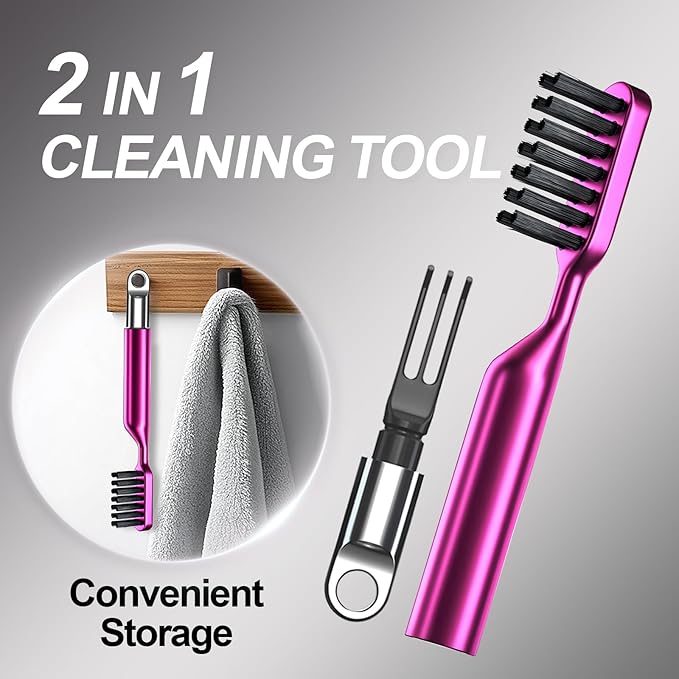 Hair Brush Comb Cleaning Tool Comb,2-in-1 Hair Brush Cleaner Tool, Portable Remover Rake for Removing Hair Dust, Home and Salon Use(Pink)