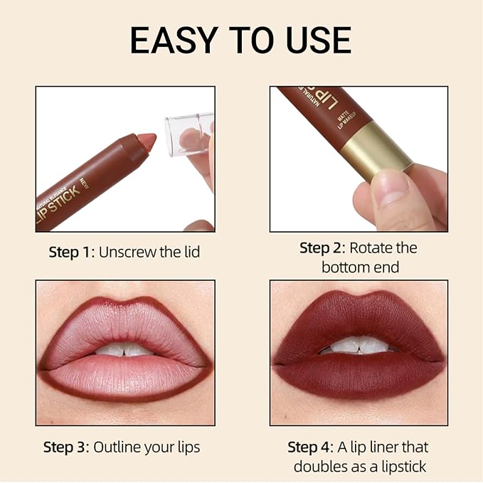 Erinde Matte Lipstick Crayon for Women, Warm Reddish Brown 24 Hour Lipstick Lip Liner Pencil, Neutral Lip Stick Long Lasting Waterproof, Vegan & Cruelty-Free, 04