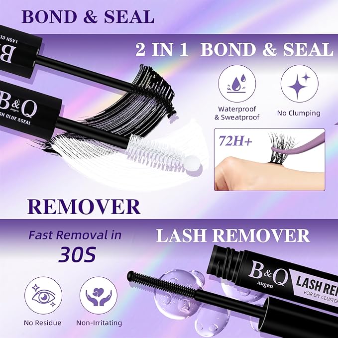 B&Q Lash Clusters Kit 144 pcs 5D Layered Volume Lash Extension Kit 8-18 mm Feathery Soft Lightweight Eyelash Clusters with Waterproof Bond and Seal Eyelash Applicator Remover (Set-Feath5D 02)
