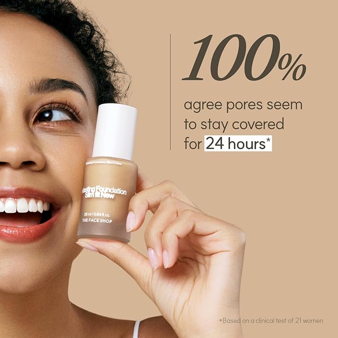 THE FACE SHOP Ink Lasting Liquid Foundation, Full Coverage, 72‑Hour Wear Semi‑Matte Finish, Makeup with Bakuchiol, N710 Espresso, 0.84 Fl. Oz.
