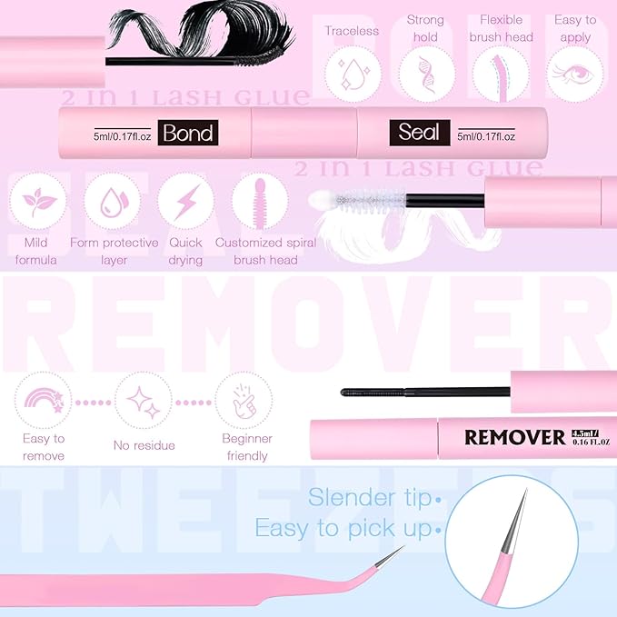 Lash Clusters Kit Spiky Eyelash Clusters Kit Wispy Cluster Eyelash Extensions Kit 8-16mm Manga Lash Extension Kit Natural Cluster Lashes with Lash Cluster Glue, Tweezers and Remover by zanlufly