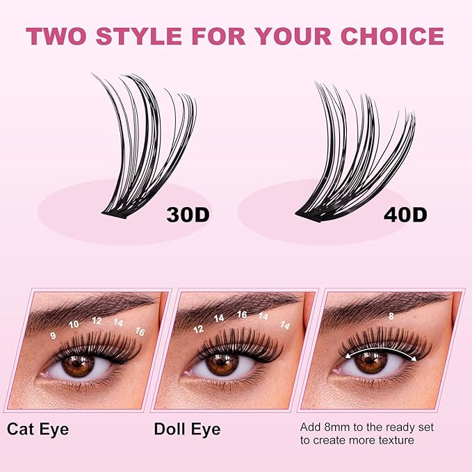 Lash Clusters for DIY Lash Extension at Home, 30&40D Wispy Individual Clusters Lashes False Eyelashes 280 Count 0.07D 9-16MM Mix D Curl Eye Lash Extensions (30&40D Lash 9-16MM)