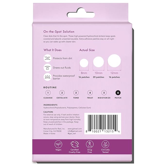 Rael Pimple Patches - Miracle Overnight Spot Cover, Thicker & Extra Adhesion, Hydrocolloid Acne Pimple Patch for Face, Zits & Blemishes, Korean Skin Care, 3 Sizes (52 Count)