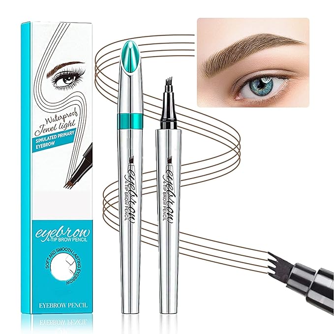 Microblading Eyebrow Pen - 4 Point Brow Lift & Snatch - Long-Lasting Waterproof Natural Eyebrow Pencil - Dark Brown