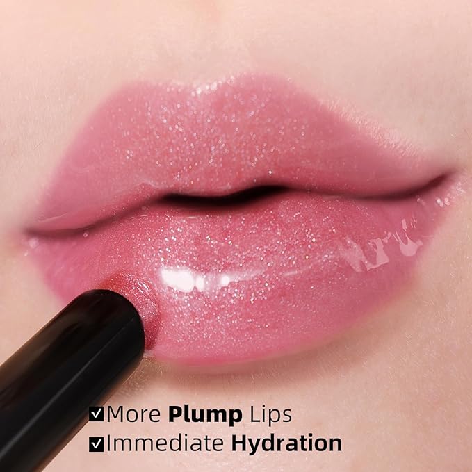 KIMUSE Lip Plumper, 2PCS Moisturizing All-in-one Lip Plumping, Gloss, Balm, Non Sticky Lip Plumper Solid Lipstick Click Lip Balm, Buildable, Vegan & Cruelty-Free