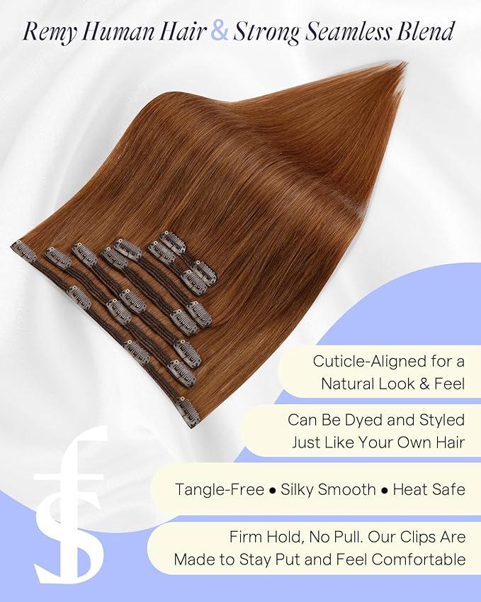 Full Shine Strawberry Blonde Extensions Clip in Auburn Red Clip in Hair Extensions for Cosplay for Styling for Full Head 22 Inch 150 G 7 Pcs