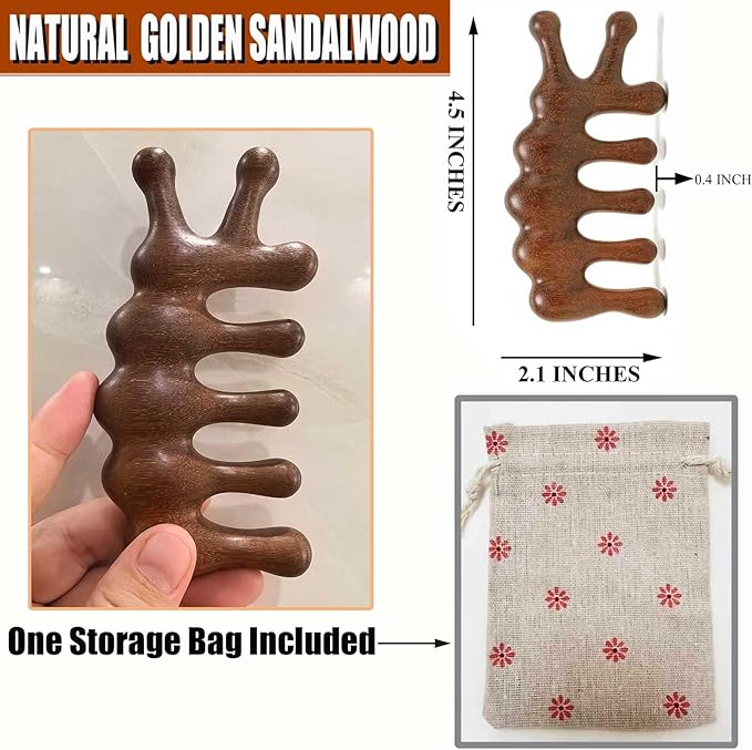 Wooden Scalp Massager for Scalp Gua sha, Massage Comb, Wooden Head Massager - Sandalwood