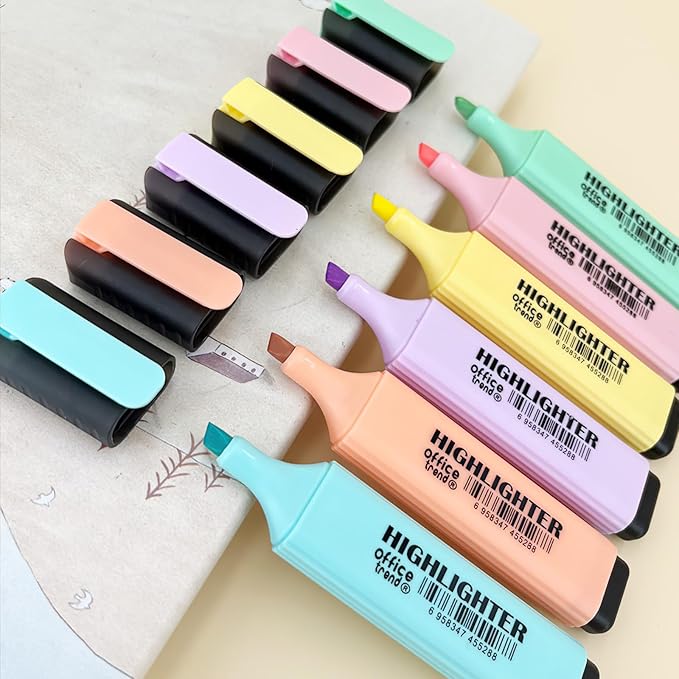 Highlighters 6 Colors - Chisel Tip Fluorescent Marker Pens for Students, Office, Journals, Smooth Writing, Pastel Shades